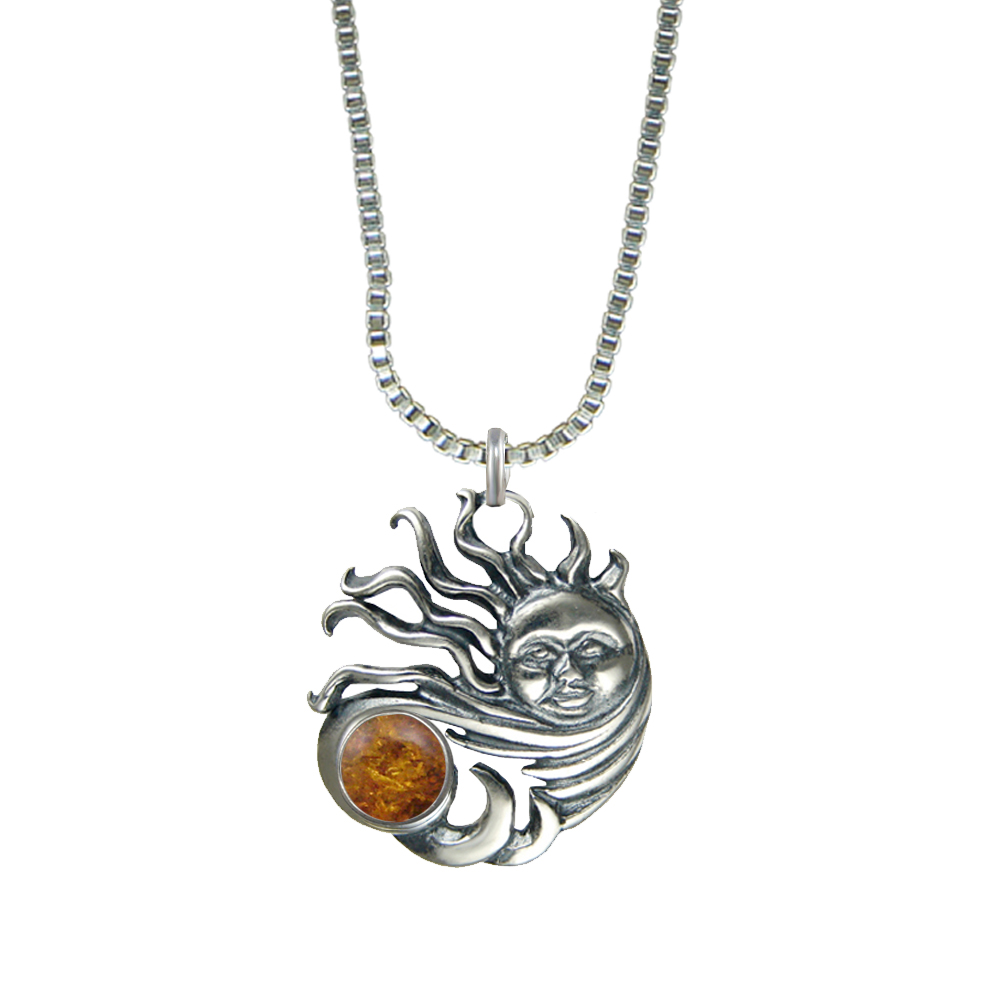 Sterling Silver Sun Pendant With Amber